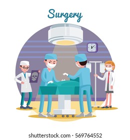 Medical Surgery Flat Composition With Doctors And Assistant Nurse In Operating Room Vector Illustration