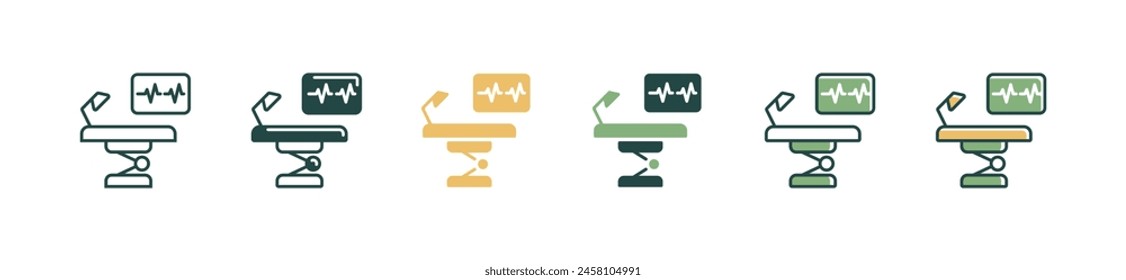 medical surgery table icon set operation bed with heart pulse wave sign vector illustration