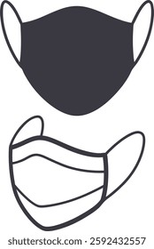 Medical or Surgical Face Mask, Hand drawn face mask, Set of face mask vector art design