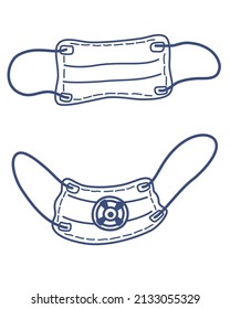 Medical or surgical face mask. Virus protection. Respirators masks. The concept of healthcare. Topics of coronavirus prevention, covid 19. Mask icon. Vector illustration of contour art
