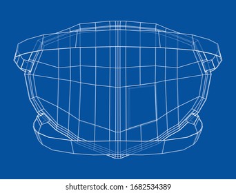 Medical surgical mask. Blueprint style. Vector rendering from 3D model.