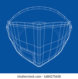 Medical surgical mask. Blueprint style. Vector rendering from 3D model.