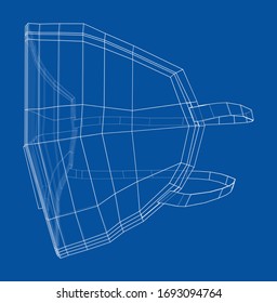 Medical surgical mask. Blueprint style. Vector rendering from 3D model.