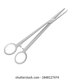 Medical surgical scissors-clips. A medical hemostatic clamp is used to temporarily stop bleeding. Vector illustration.