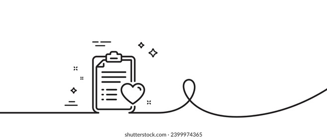 Medical survey line icon. Continuous one line with curl. Hospital patient history sign. Patient history single outline ribbon. Loop curve pattern. Vector
