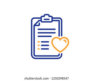 Medical survey line icon. Hospital patient history sign. Colorful outline concept. Blue and orange thin line color Patient history icon. Vector