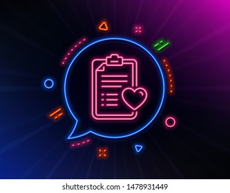 Medical survey line icon. Neon laser lights. Hospital patient history sign. Glow laser speech bubble. Neon lights chat bubble. Banner badge with patient history icon. Vector