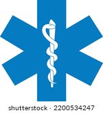 Medical symbol blue Star of Life with Rod of Asclepius icon isolated on white background. First aid. Emergency symbol. Vector illustration.