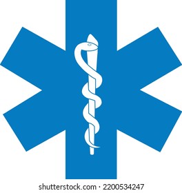Medical symbol blue Star of Life with Rod of Asclepius icon isolated on white background. First aid. Emergency symbol. Vector illustration. - Shutterstock ID 2200534247
