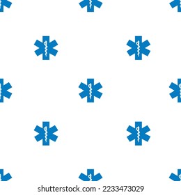 Medical symbol blue Star of Life with Rod of Asclepius seamless pattern. Medical icon isolated on white background. First aid. Emergency symbol. Vector illustration.