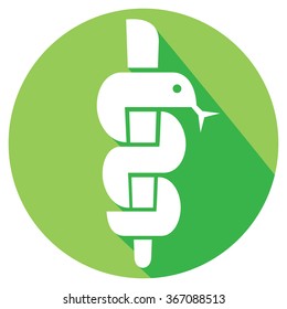 medical symbol caduceus snake with stick flat icon (emblem for drugstore, symbol of pharmacy)