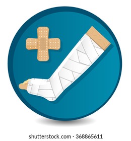 Medical symbol in the circle shape. Designation of injury, fracture, contusion. Bandaged body. First aid. The first aid to the victim. The medical indication. Bandage. Bandage. Vector illustration