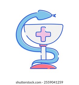 Medical Symbol Cup Caduceus Bowl Icon with soft color palette in doodle Illustration style Ideal for health and pharmacy themed designs
