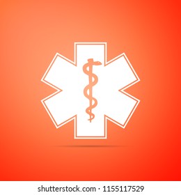 Medical symbol of the Emergency - Star of Life icon isolated on orange background. Flat design. Vector Illustration