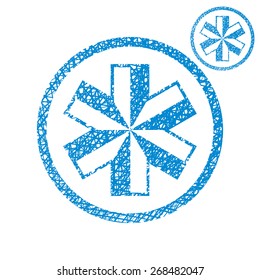 Medical symbol of emergency vector simple single color icon isolated on white background with sketch lined hand drawn texture.