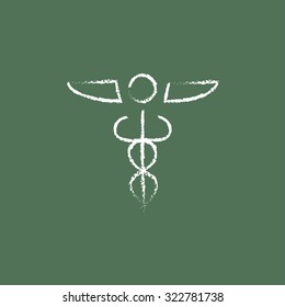 Medical symbol hand drawn in chalk on a blackboard vector white icon isolated on a green background.