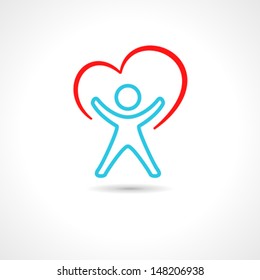Medical symbol and heart shape   stylized human drawing 