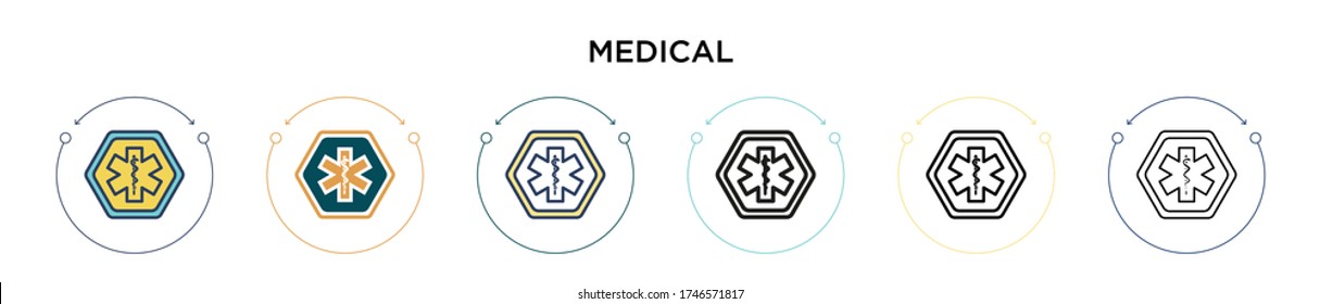 Medical symbol icon in filled, thin line, outline and stroke style. Vector illustration of two colored and black medical symbol vector icons designs can be used for mobile, ui, web