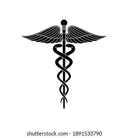 MEDICAL SYMBOL ICON ON WHITE Background wing and snake madical logo type cadeus logo