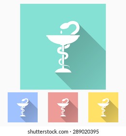 Medical symbol - icon is white with long shadow, flat design. Vector illustration.