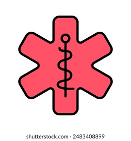 Medical symbol set icon. Caduceus, emergency sign, healthcare, star of life, medicine, first aid, medical services, ambulance.