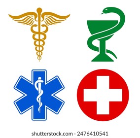 Medical symbol set, star medicine set icons with snake