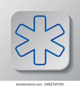 Medical symbol simple icon vector. Flat design. Paper cut design. Cutted blue symbol with shadow. Gray badge button, gray background.ai