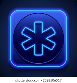 Símbolo médico simples ícone vetor. Design plano. Estilo de néon azul no botão. Com shadow.ai