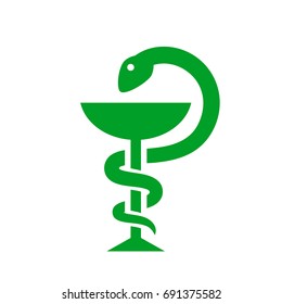 Medical symbol snake with cup vector illustration on white background