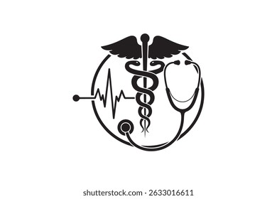 Medical Symbol with Stethoscope Silhouette Illustration - Caduceus Stethoscope Silhouette Art