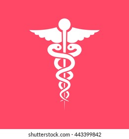 Medical Symbol  white icon on magenta color background. Eps-10.