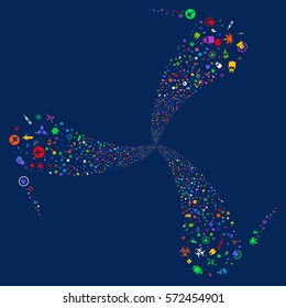 Medical Symbols fireworks swirl rotation. Vector illustration style is flat bright multicolored iconic symbols on a blue background. Object whirlpool combined from random pictographs.
