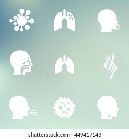  medical symptoms and health problems / disorders icons set / respiratory system problems on bokeh background