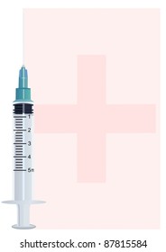 Medical syringe against the background of the Red Cross