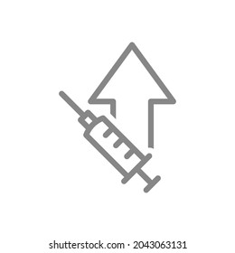 Medical syringe and up arrow line icon. Vaccination of the population, worldwide immunity symbol