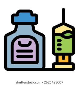 Medical syringe being filled with medicine from a bottle, representing vaccination, healthcare, and pharmaceutical industry