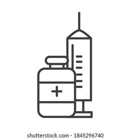 medical syringe and bottle medicine equipment line icon vector illustration