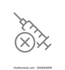 Medical Syringe And Cross Mark Line Icon. Used Syringe, Injection, Unsuccessful Vaccination Symbol