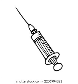 Medical Syringe Doodle Style Vector Illustration Isolated On White Background