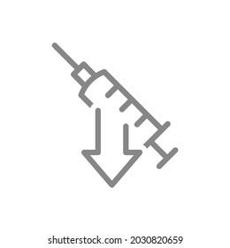 Medical syringe and down arrow line icon. Vaccination of the population, immunization