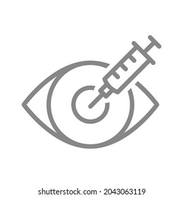 Medical syringe and eye line icon. Vaccination, injection, laser vision correction, medical research symbol