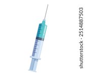 Medical syringe filled with blue liquid, ready for an injection