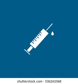 Medical Syringe Flat Icon On Blue Background