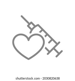 Medical syringe with heart line icon. Vaccination, immunization, vaccine evaluation