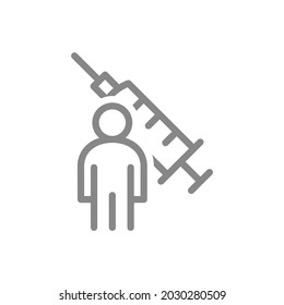 Medical Syringe And Human Line Icon. Make An Injection , Vaccination Of The Population, Health,Treatment, Immunization