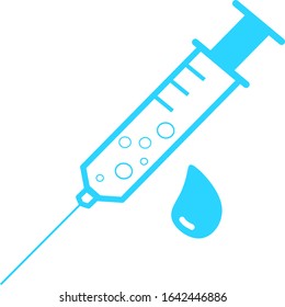 Medical Syringe, Hypodermic Needle, Inject Needle Concept Of Vaccination, Injection. Trendy Flat Style. Vector Illustration. Drug Dose Business Concept. Symbol Web Site Design, Logo, App, UI.