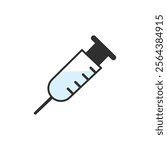 Medical syringe icon. The syringe is filled with a vaccine solution. Vector Illustration of medical syringe with needle. Injection syringe vaccine medical icon vector illustration design