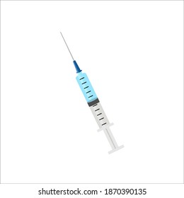 Medical syringe icon. The Syringe is filled with a vaccine solution. Vector Illustration of medical syringe with needle
