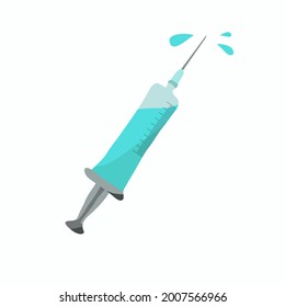 Medical syringe icon. The Syringe is filled with a vaccine solution. Vector Illustration.