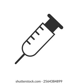 Medical syringe icon. The syringe is filled with a vaccine solution. Vector Illustration of medical syringe with needle. Injection syringe vaccine medical icon vector illustration design